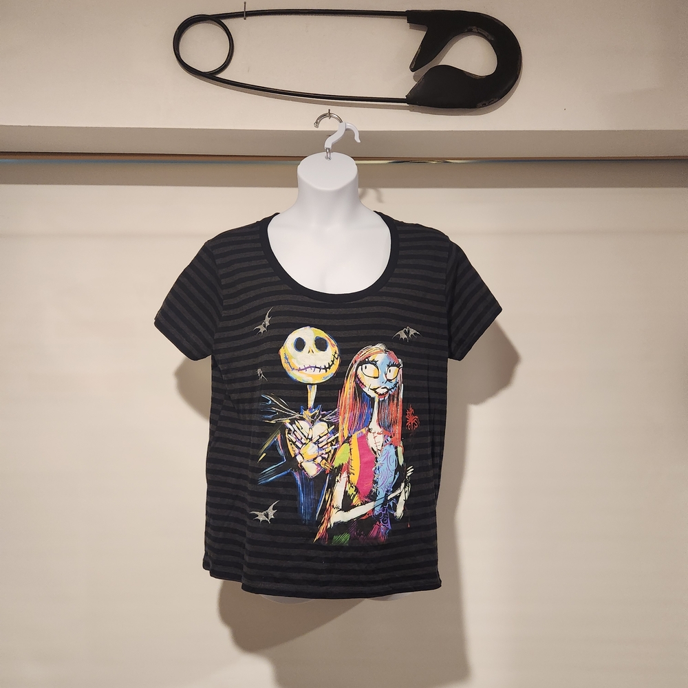 Disney Black Striped Short Sleeve Tee with Colorful Nightmare Characters